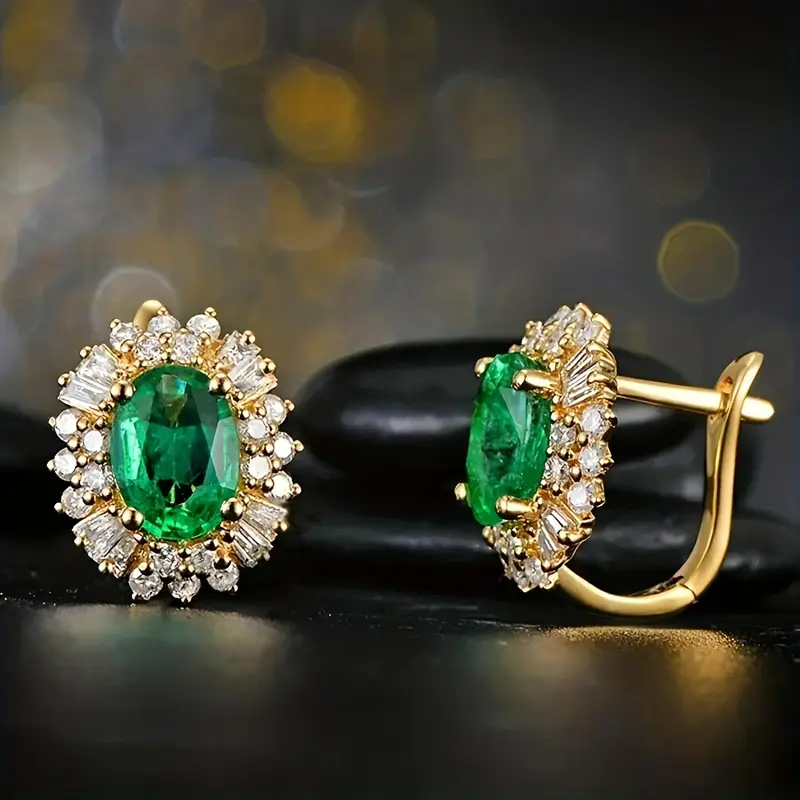 Boucles d'oreilles en zirconium arrondi vert et or