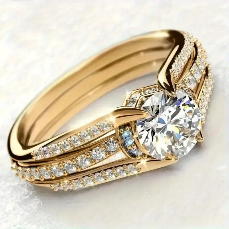Bague fine en or brillant en zirconium