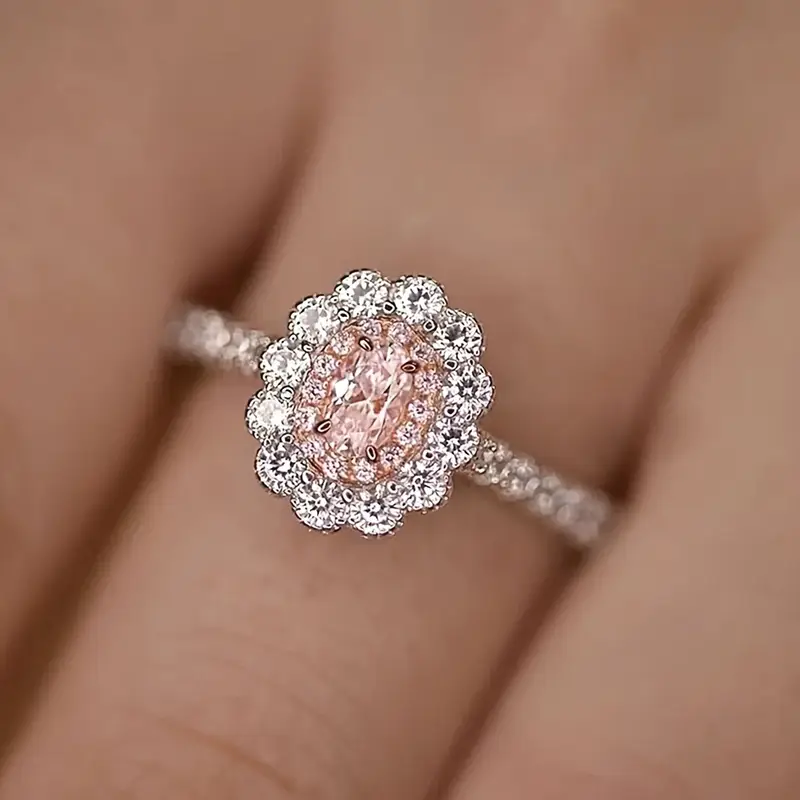 Bague Élégante Rose avec Zirconium Rond