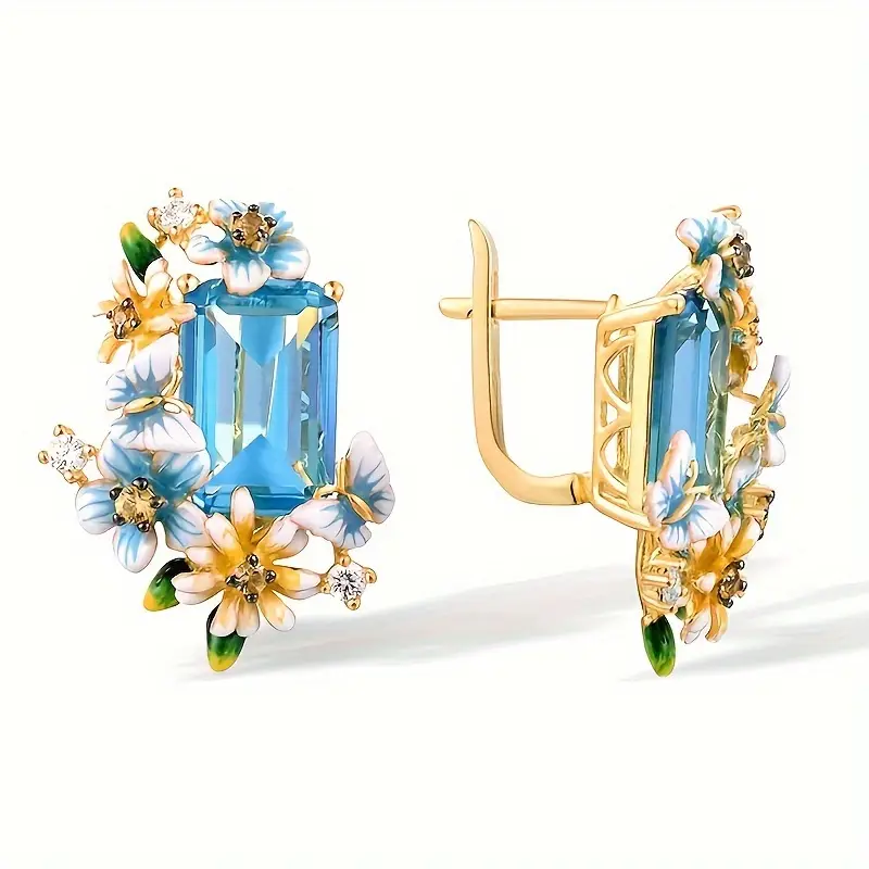 Boucles d'oreilles en or et cristal bleu Fleur