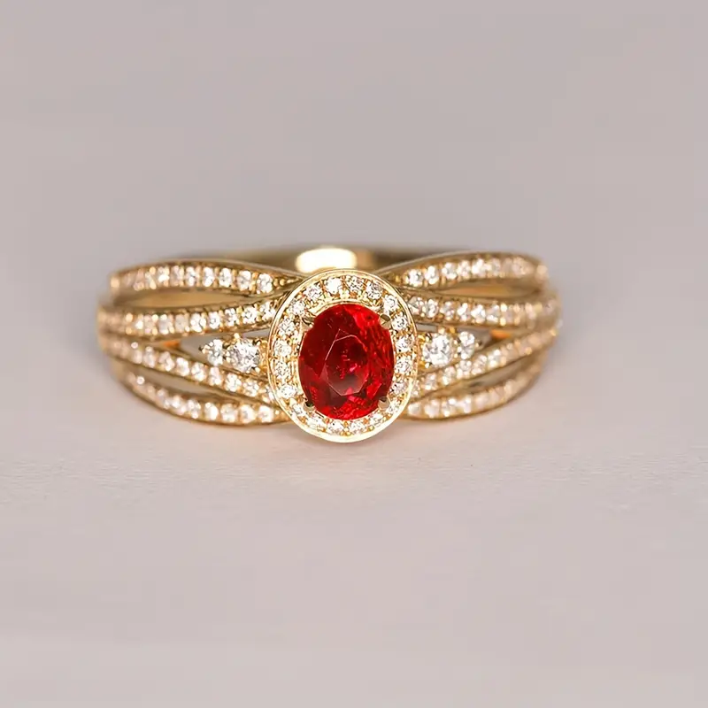 Bague Élégante à Couches en Cristal Rouge et Or
