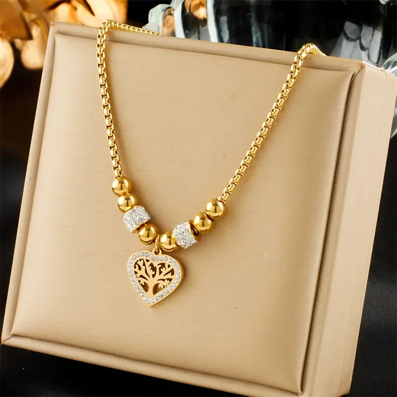 Collier Cœur d'Or en Zircone Arbre de Vie