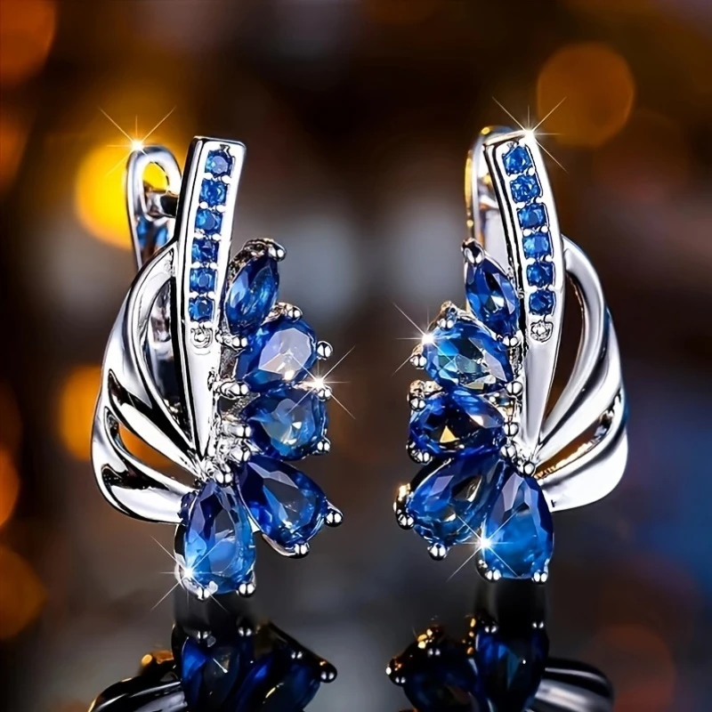Boucles d'oreilles en cristal bleu argentées élégantes