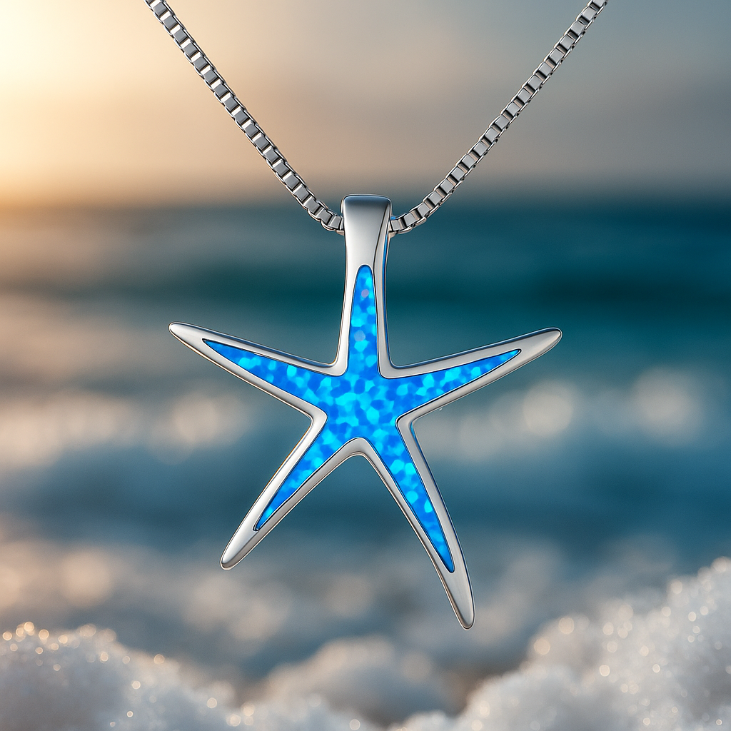 Collier étoile de pierre d'opale bleue