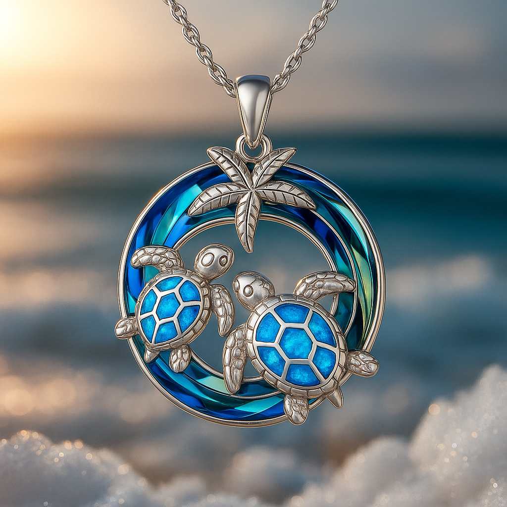 Collier cercle Tortue Palmier en Opale