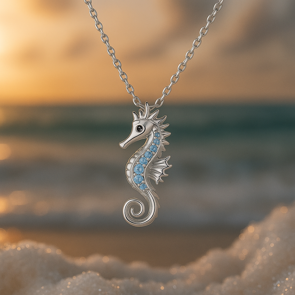 Collier en argent avec cheval maritime en opale