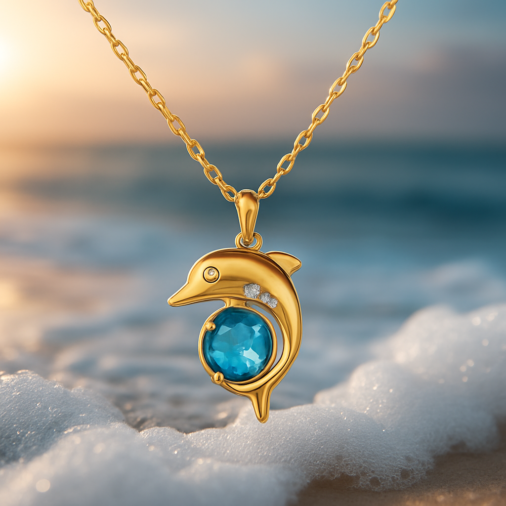 Collier en Cristal Dolphin Doré