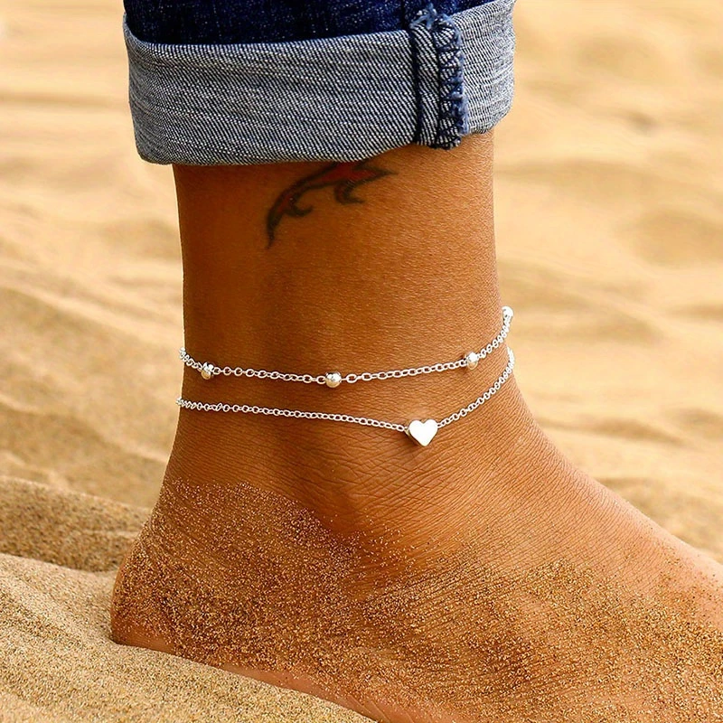 Bracelet de cheville superposé Love
