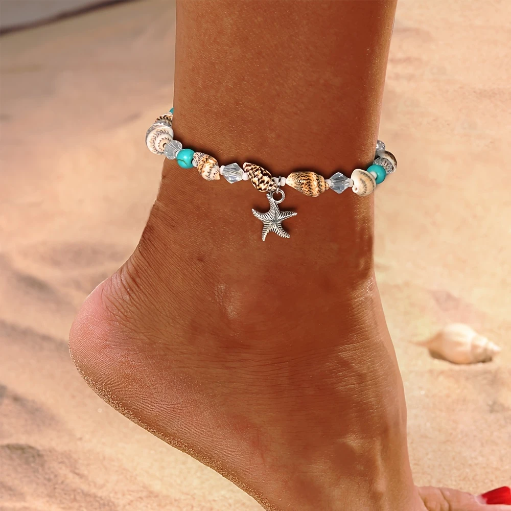 Bracelet de cheville en pierre étoile de mer