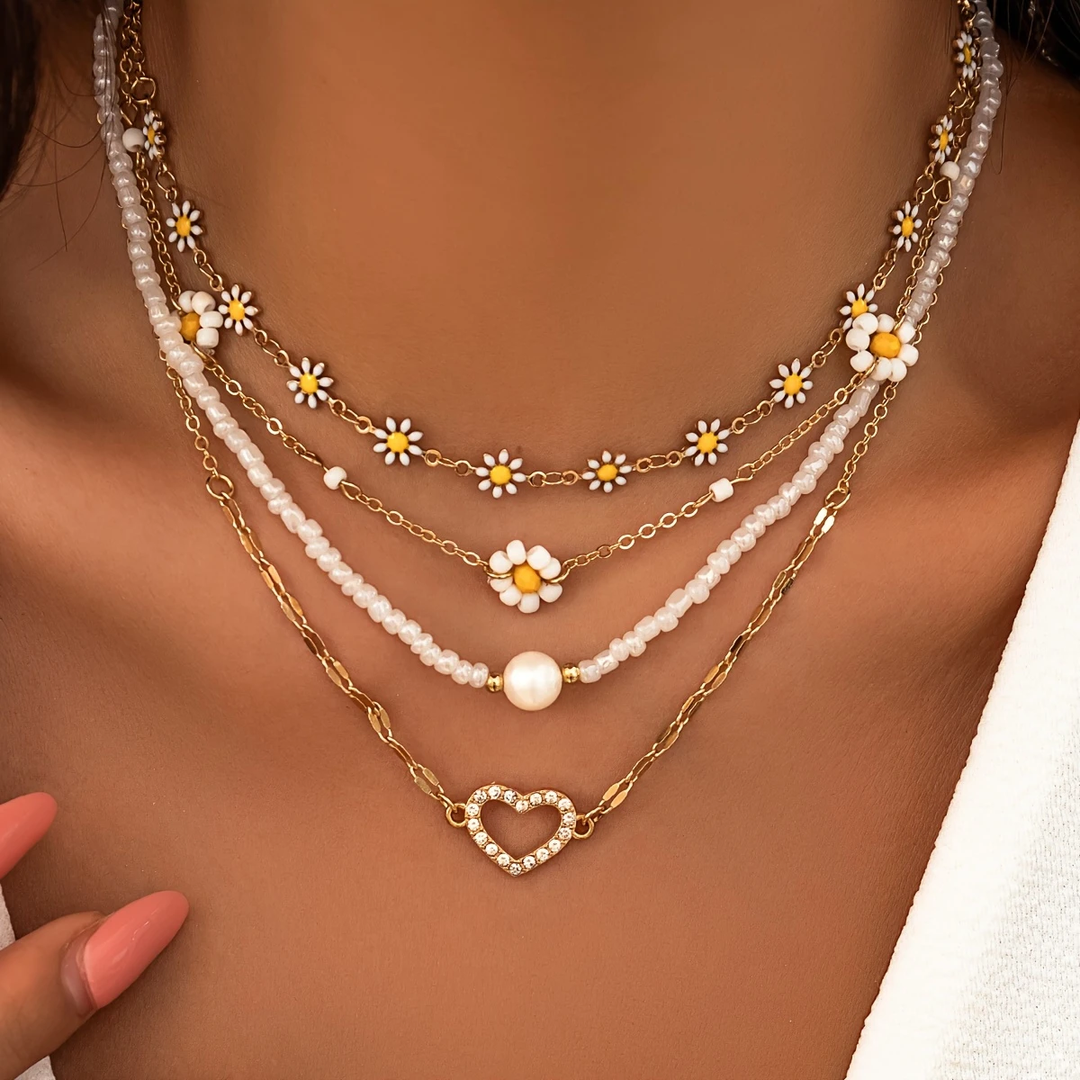 Collier à marguerites en couches dorées