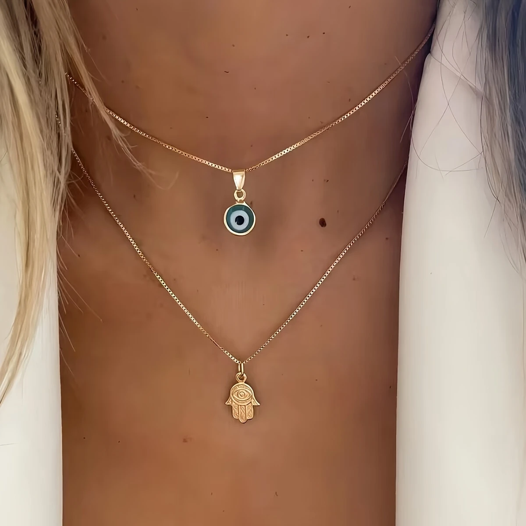 Collier Nazar en couches dorées