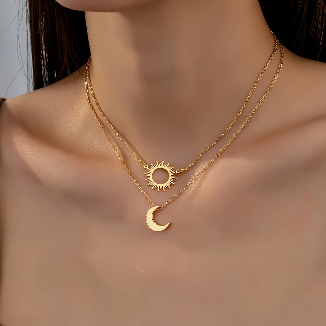 Collier en or Sun & Moon en couches