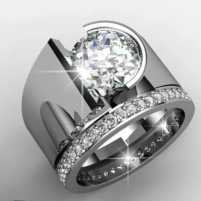 Bague vintage en zircon brillant argentée