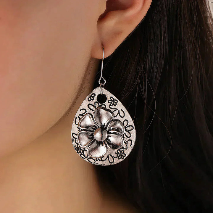 Boucles d'oreilles florales bohème en argent