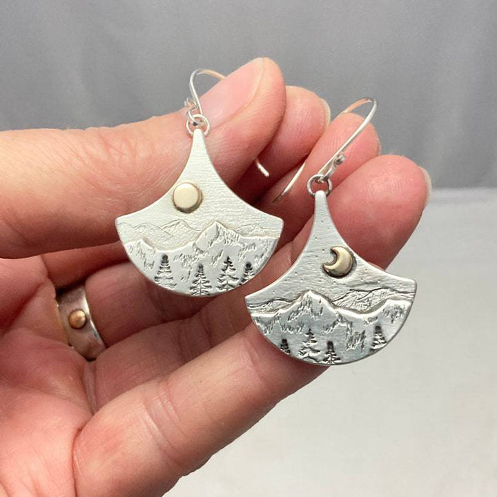 Boucles d'oreilles bohèmes soleil et lune en argent Natura