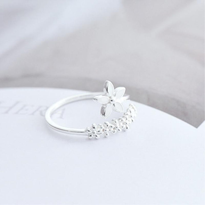Bague en argent 925 ajustable à main peint à la main avec émail de fleurs sauvages
