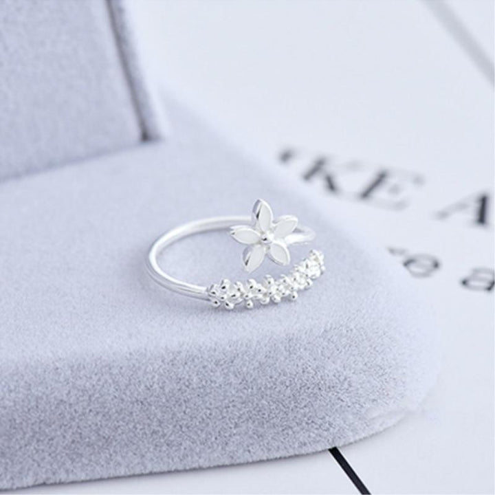 Bague en argent 925 ajustable à main peint à la main avec émail de fleurs sauvages