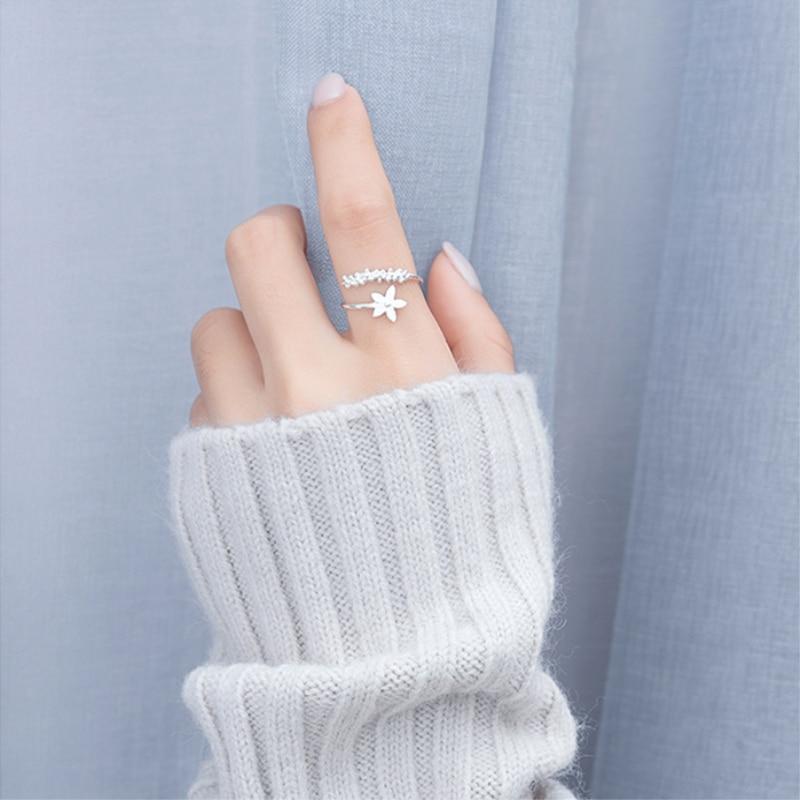 Bague en argent 925 ajustable à main peint à la main avec émail de fleurs sauvages