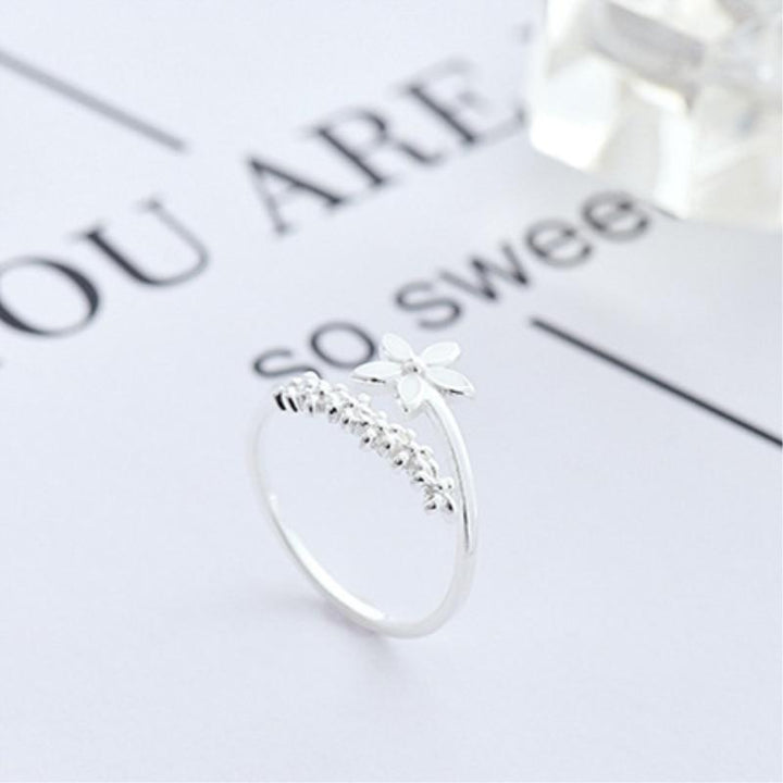 Bague en argent 925 ajustable à main peint à la main avec émail de fleurs sauvages