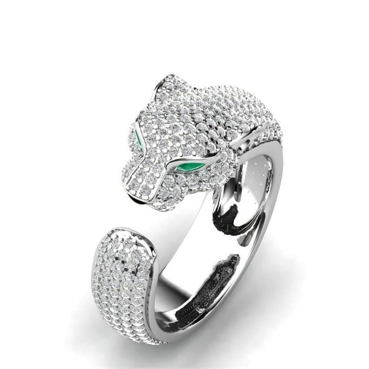 Bague Jaguar Ajustable en Argent 18K et Or Rose avec Zircon Vert