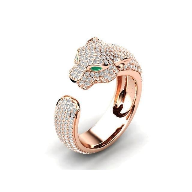 Bague Jaguar Ajustable en Argent 18K et Or Rose avec Zircon Vert