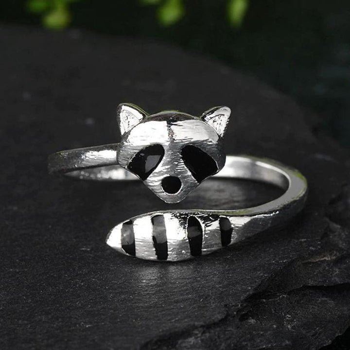 Bague de raton laveur ajustable en argent 925 - Design unique fait main