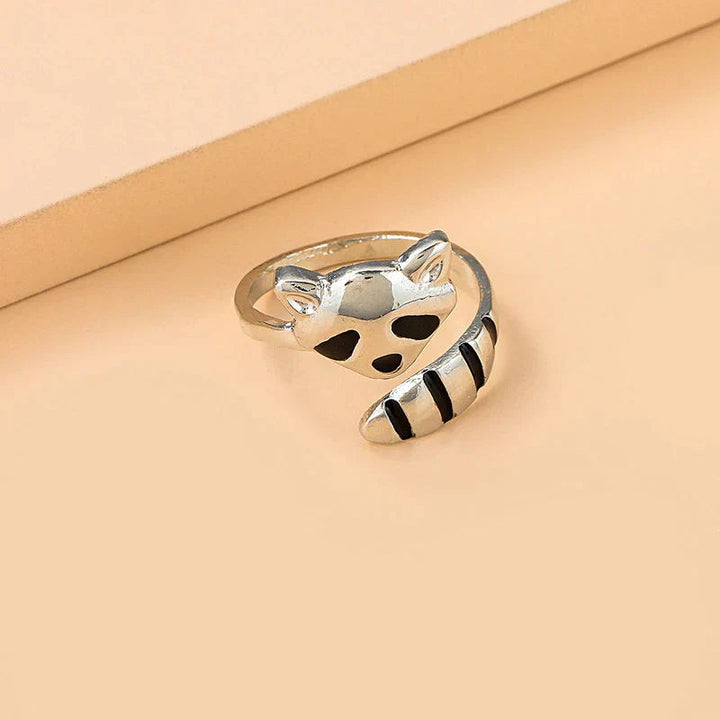 Bague de raton laveur ajustable en argent 925 - Design unique fait main