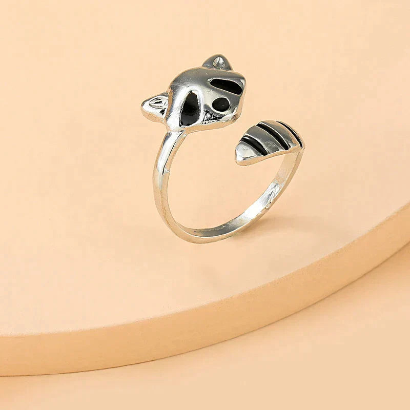 Bague de raton laveur ajustable en argent 925 - Design unique fait main
