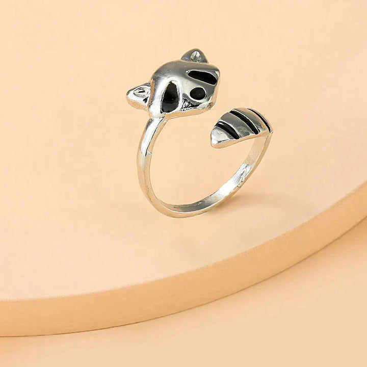 Bague de raton laveur ajustable en argent 925 - Design unique fait main