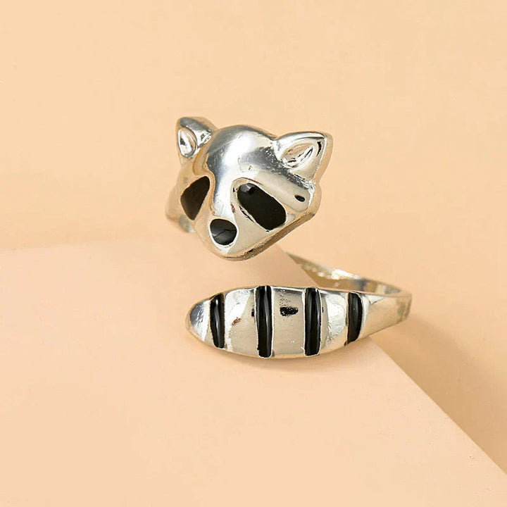 Bague de raton laveur ajustable en argent 925 - Design unique fait main