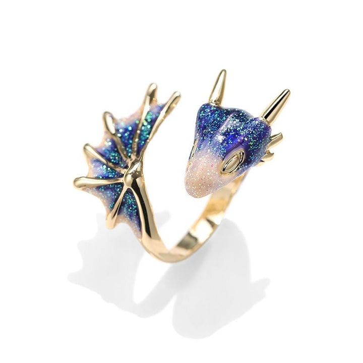 Bague Dragon Argent Adjustable avec Émail Peint à la Main