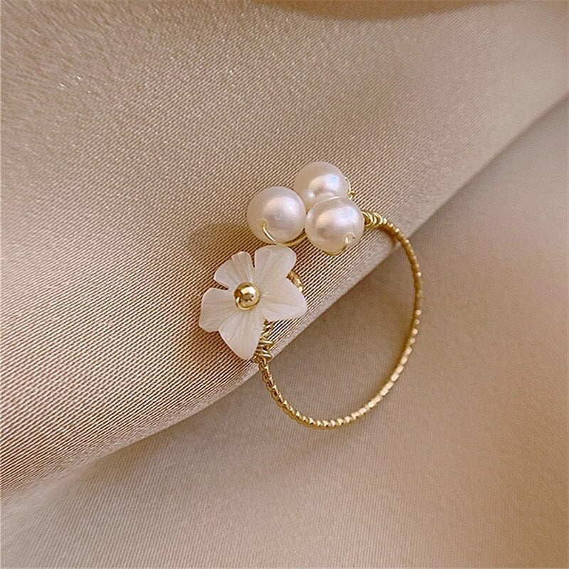 Anneau Blossom Blanc avec Perles en Or