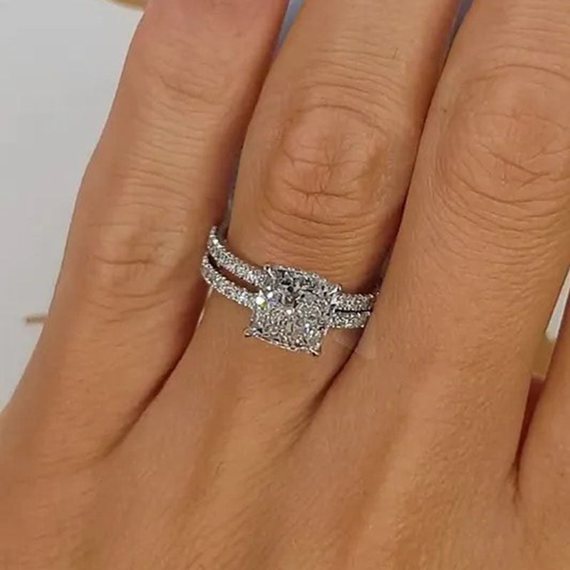 Ensemble de bagues en coussin de mariée 2 pièces en argent
