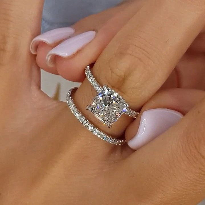 Ensemble de bagues en coussin de mariée 2 pièces en argent