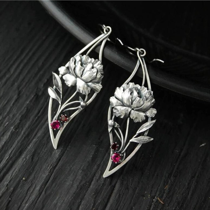 Boucles d'oreilles bohèmes florales avec cristaux en argent sterling