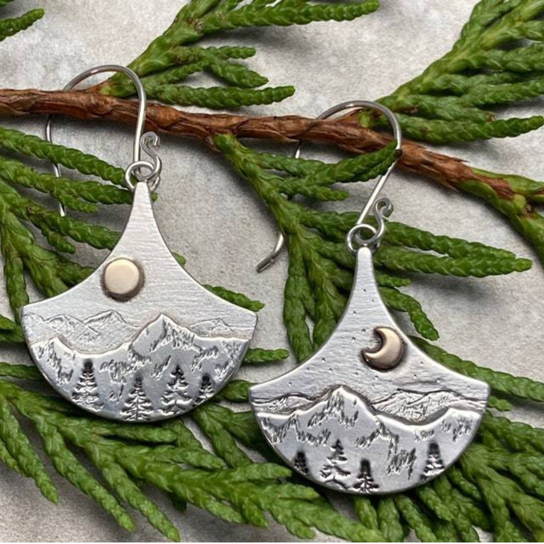 Boucles d'oreilles bohèmes soleil et lune en argent Natura