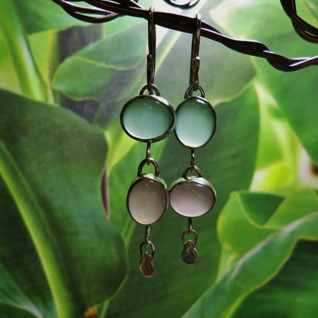 Boucles d'oreilles bohème en cristal bicolore argenté
