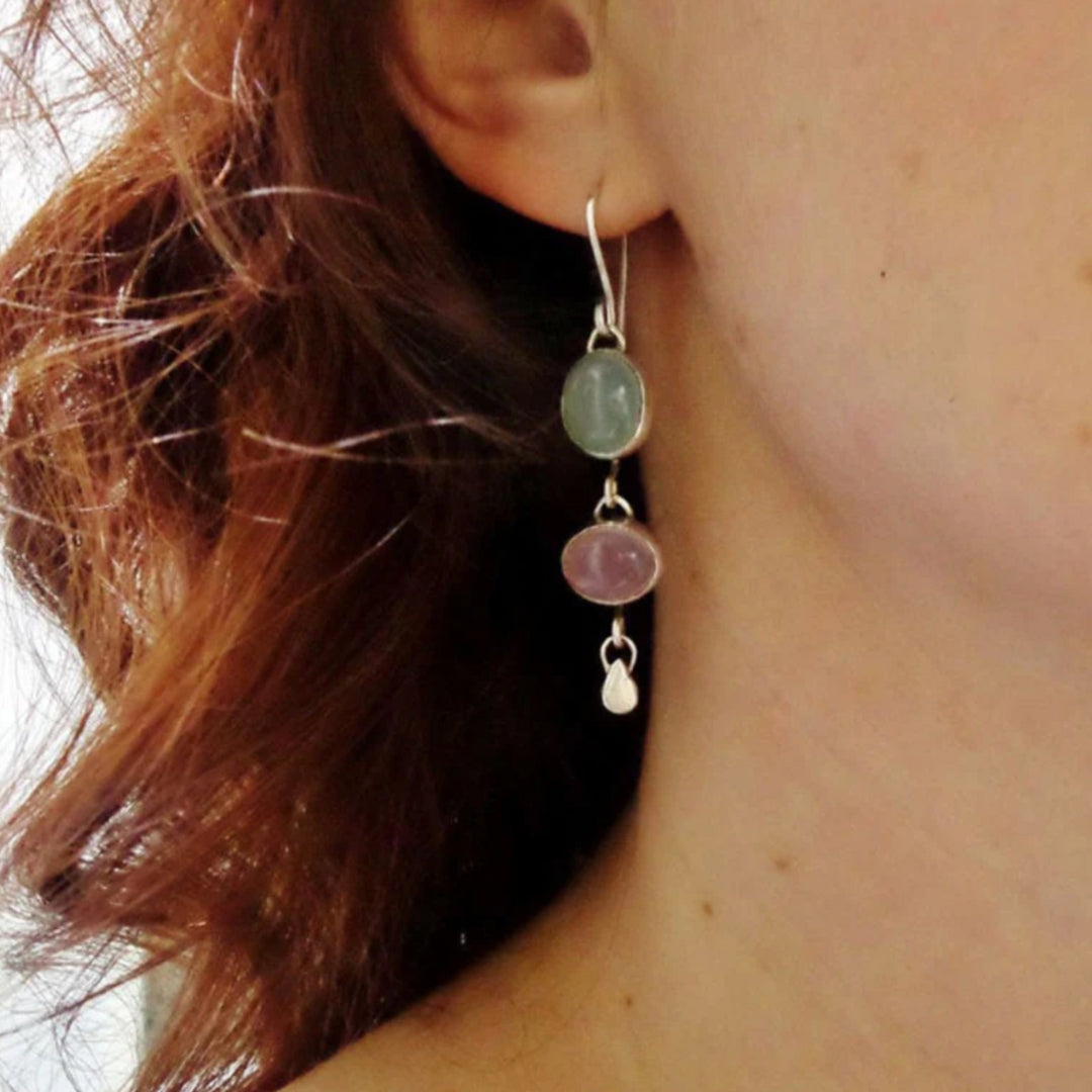 Boucles d'oreilles bohème en cristal bicolore argenté