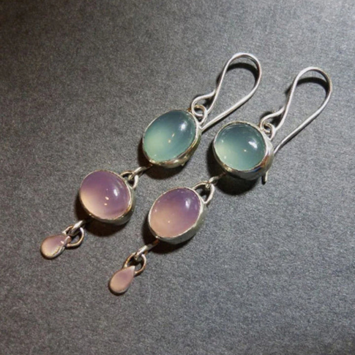 Boucles d'oreilles bohème en cristal bicolore argenté