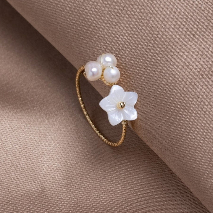 Anneau Blossom Blanc avec Perles en Or