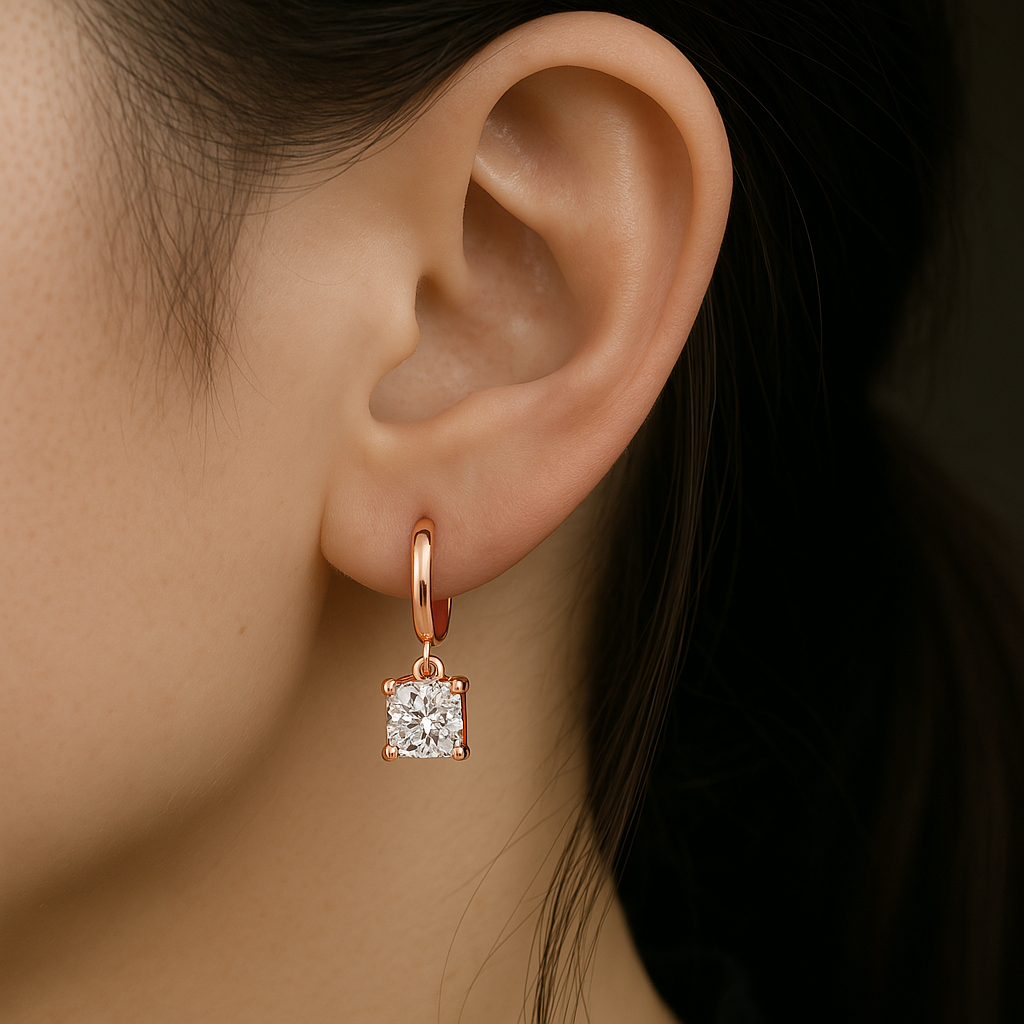 Boucles d'oreilles Aurora Square Drop en or rose