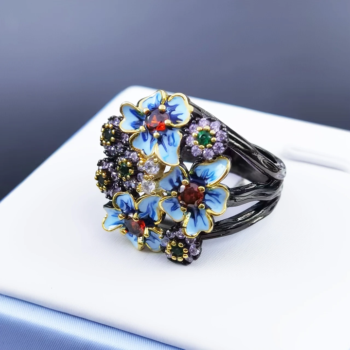 Bague en émail à fleurs