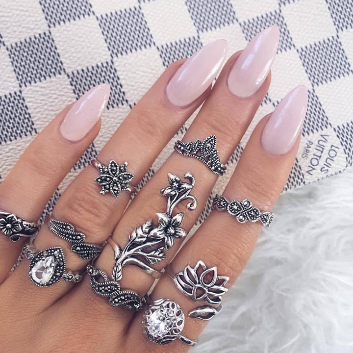 Lot de bagues en argent antique Forest Enchanté – Bijoux empilables faits à la main