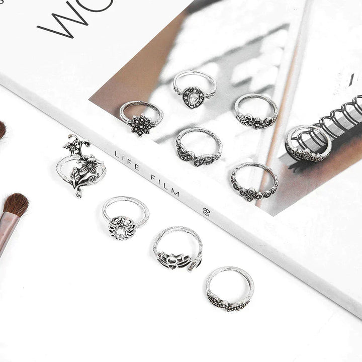 Lot de bagues en argent antique Forest Enchanté – Bijoux empilables faits à la main