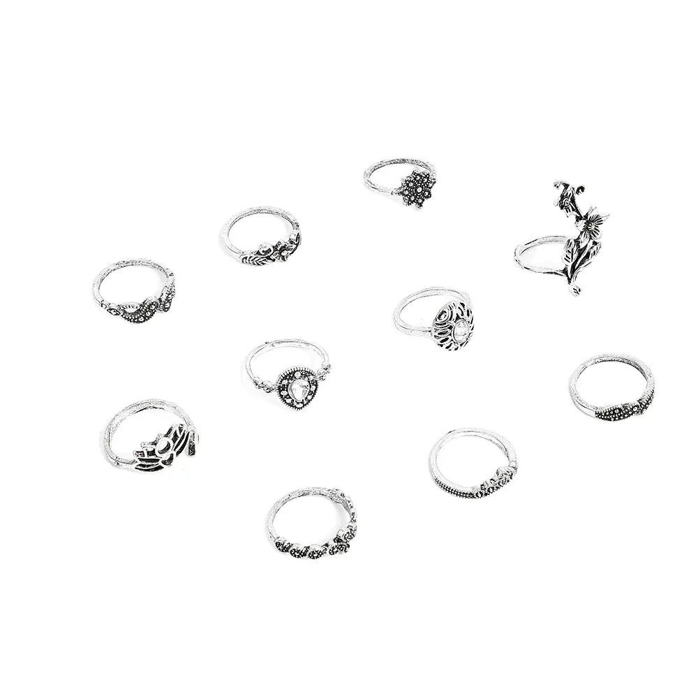 Lot de bagues en argent antique Forest Enchanté – Bijoux empilables faits à la main