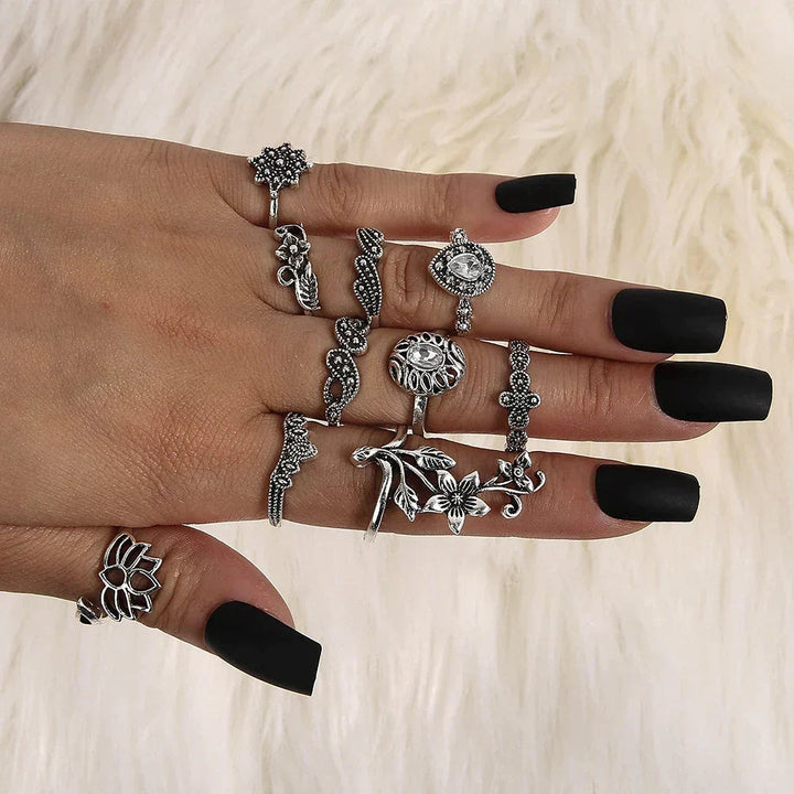 Lot de bagues en argent antique Forest Enchanté – Bijoux empilables faits à la main