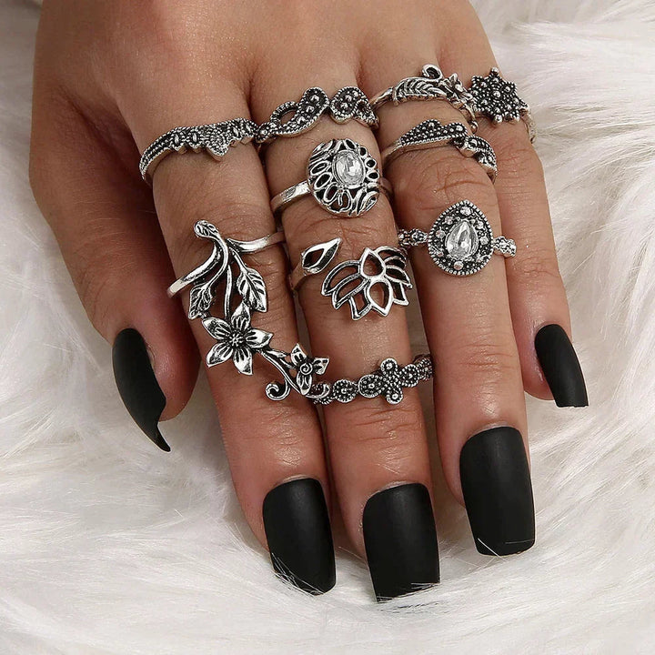 Lot de bagues en argent antique Forest Enchanté – Bijoux empilables faits à la main