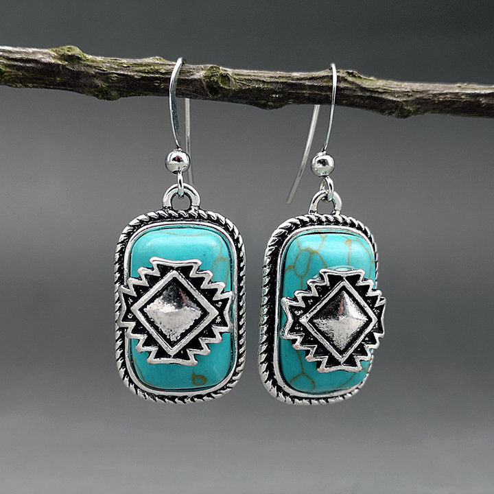Boucles d'oreilles ethniques en argent plaqué turquoise