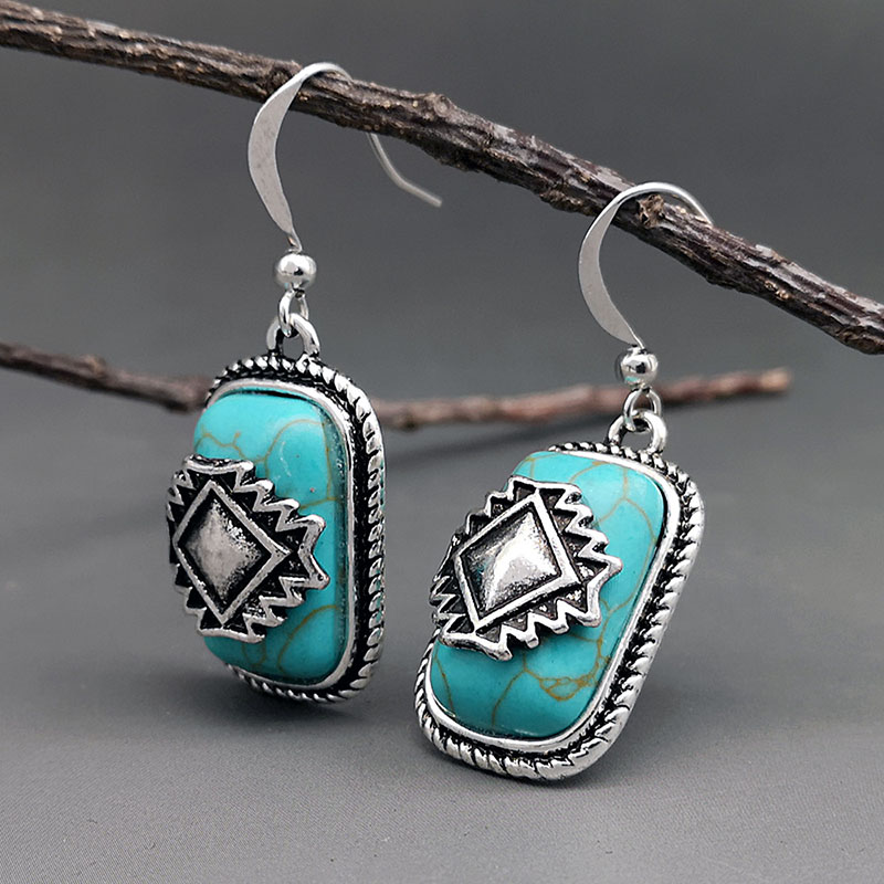 Boucles d'oreilles ethniques en argent plaqué turquoise