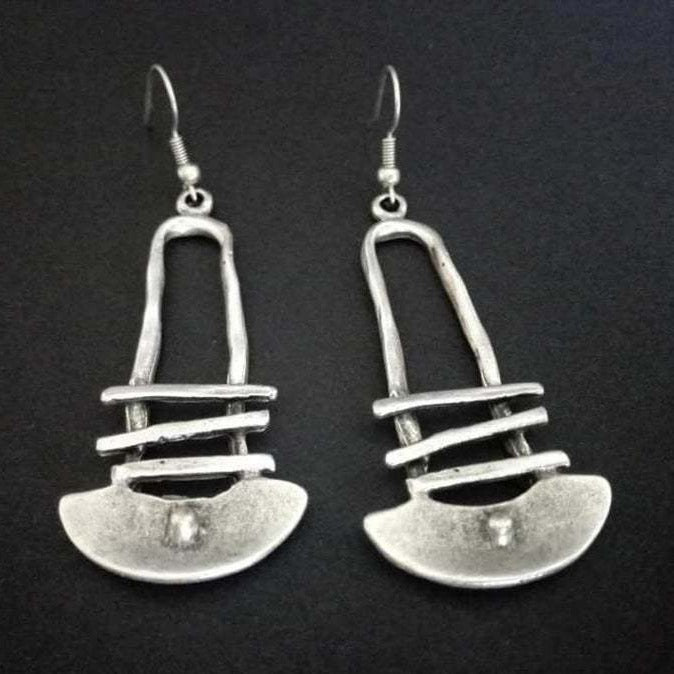 Boucles d'oreilles à motif d'escalier géométrique en demi-cercle